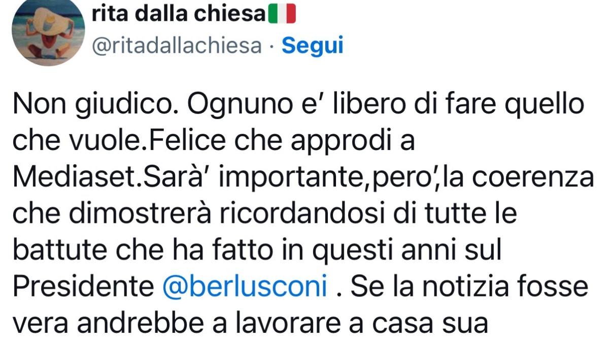 La reazione di Rita Dalla Chiesa